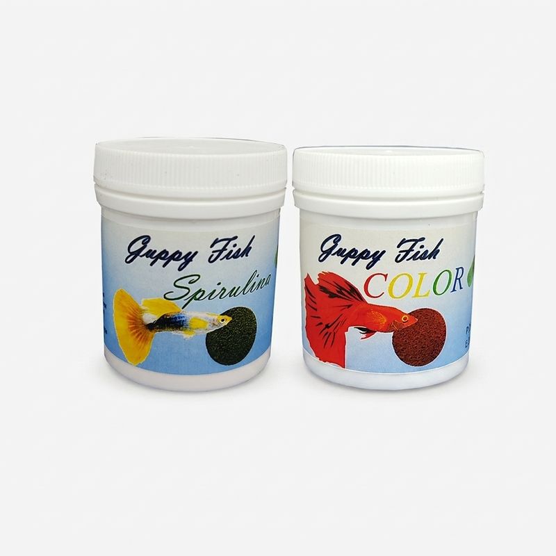 غذای ماهی گوپی مدل spirulina & color وزن 100 گرم بسته دو عددی